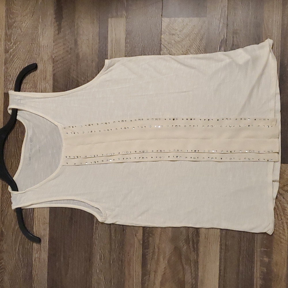 Calvin Klein Studded Pleated Tank Top Cream Color Woman's Size Small